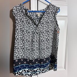LOFT Black and White Patterned Blouse